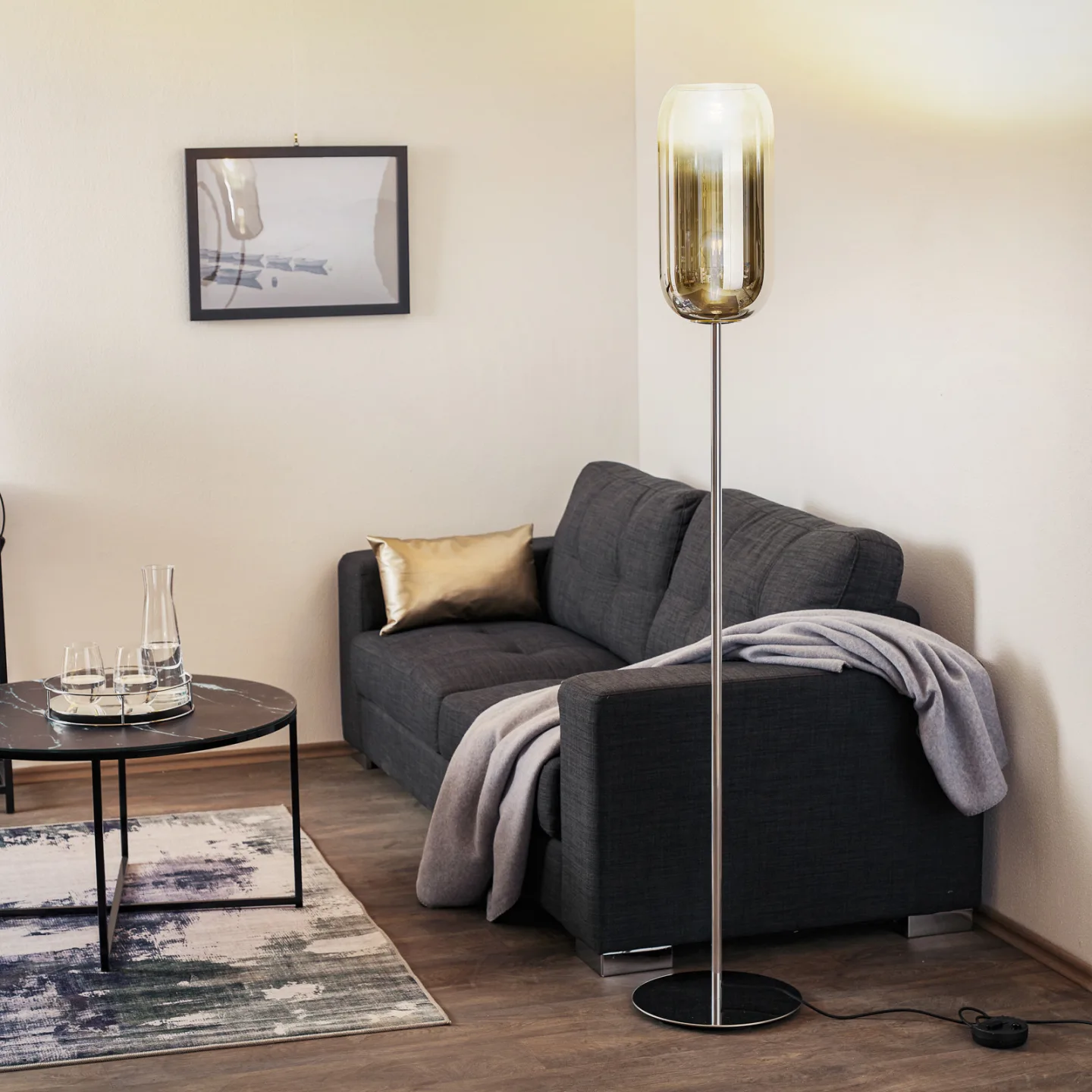 Gople Stehleuchte Silver - Artemide - Wohnzimmer - Design - Glas - Mit Schirm