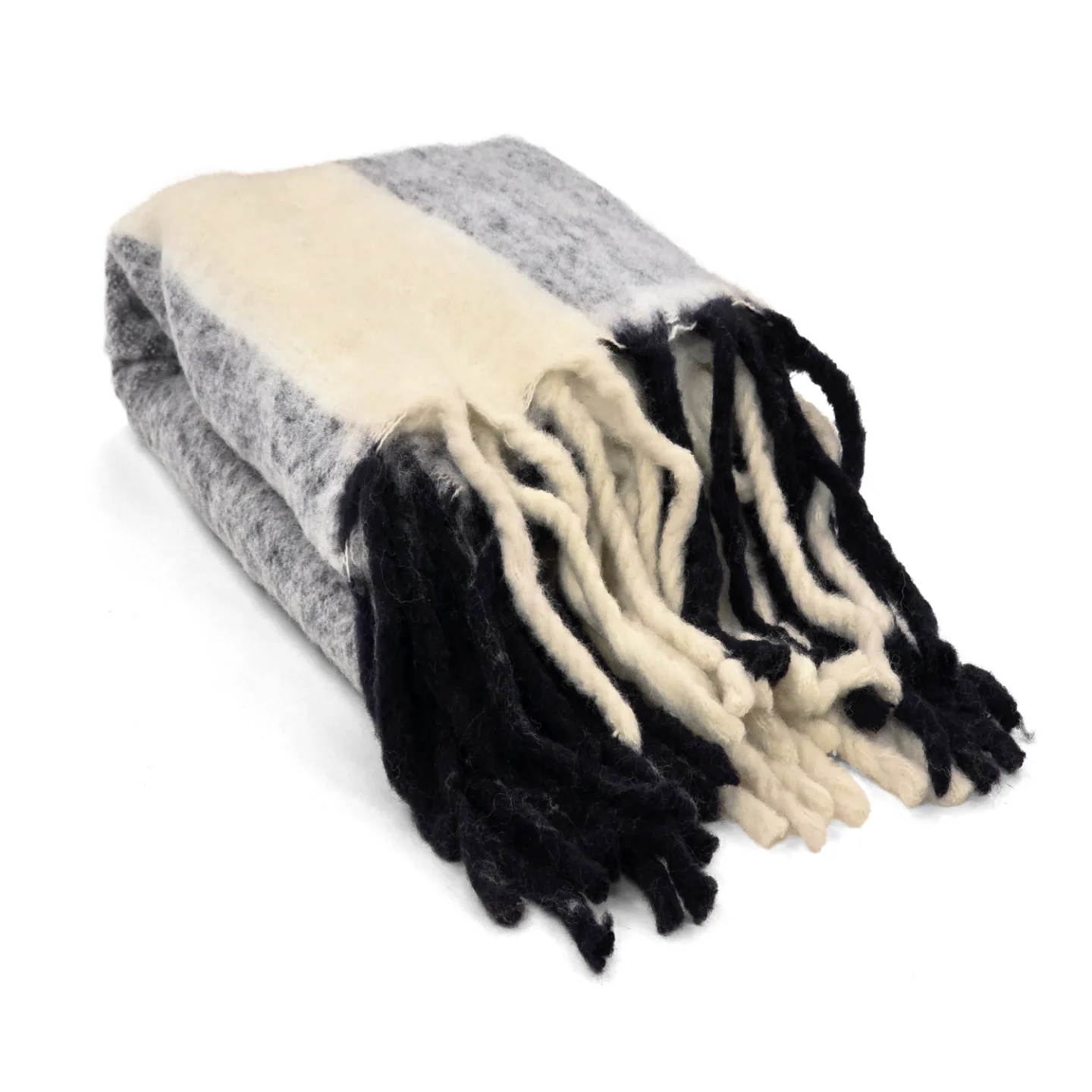 Tepper - Ullmixpledd - Beatriz Stripe (svart/hvitt) (Størrelse: 130 x 170 cm)