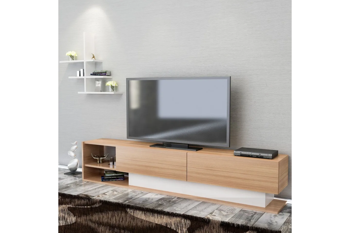 Lofita Tv-bänk - Vit/Teak