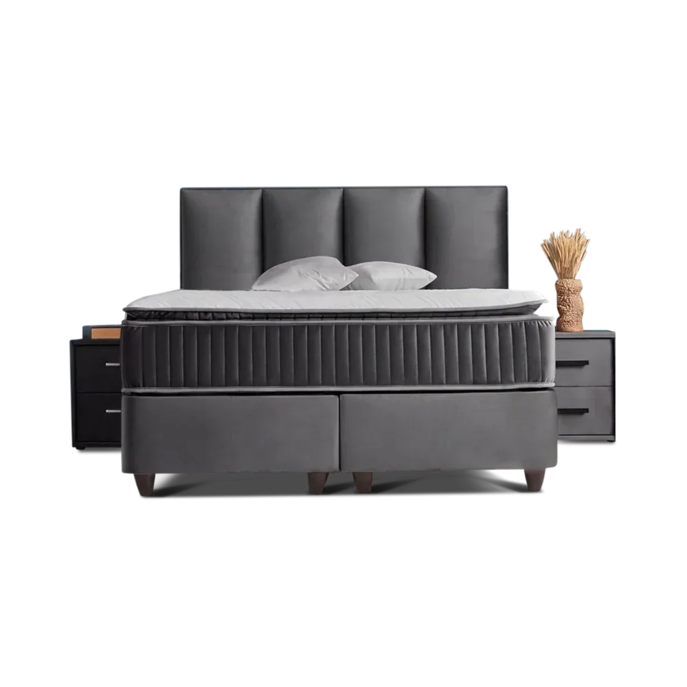 Premium Boxspringbett 180×200 komplett mit Matratze, Topper & Bettkasten, Samt Anthrazit, Nora