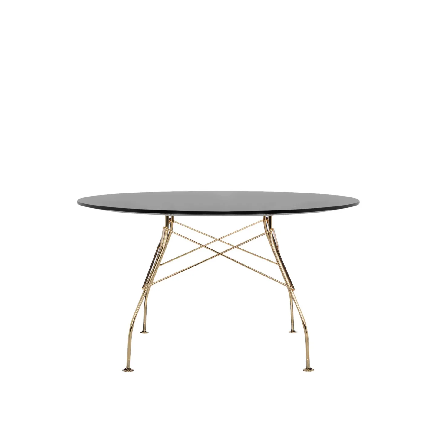 Kartell - Glossy Round Table 4568 Ø130, Gold, Black Polyester - Matbord - Antonio Citterio - Svart - Naturmaterial/Metall