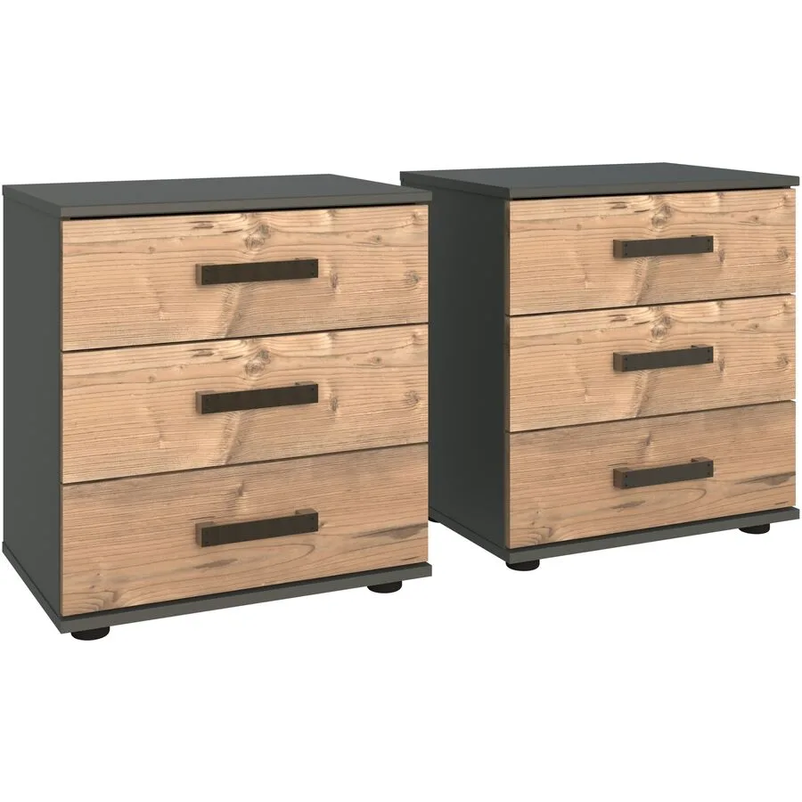 Nachttisch Jasmin Weisstanne Dekor, Graphit Holzwerkstoff B 52 H 58 cm