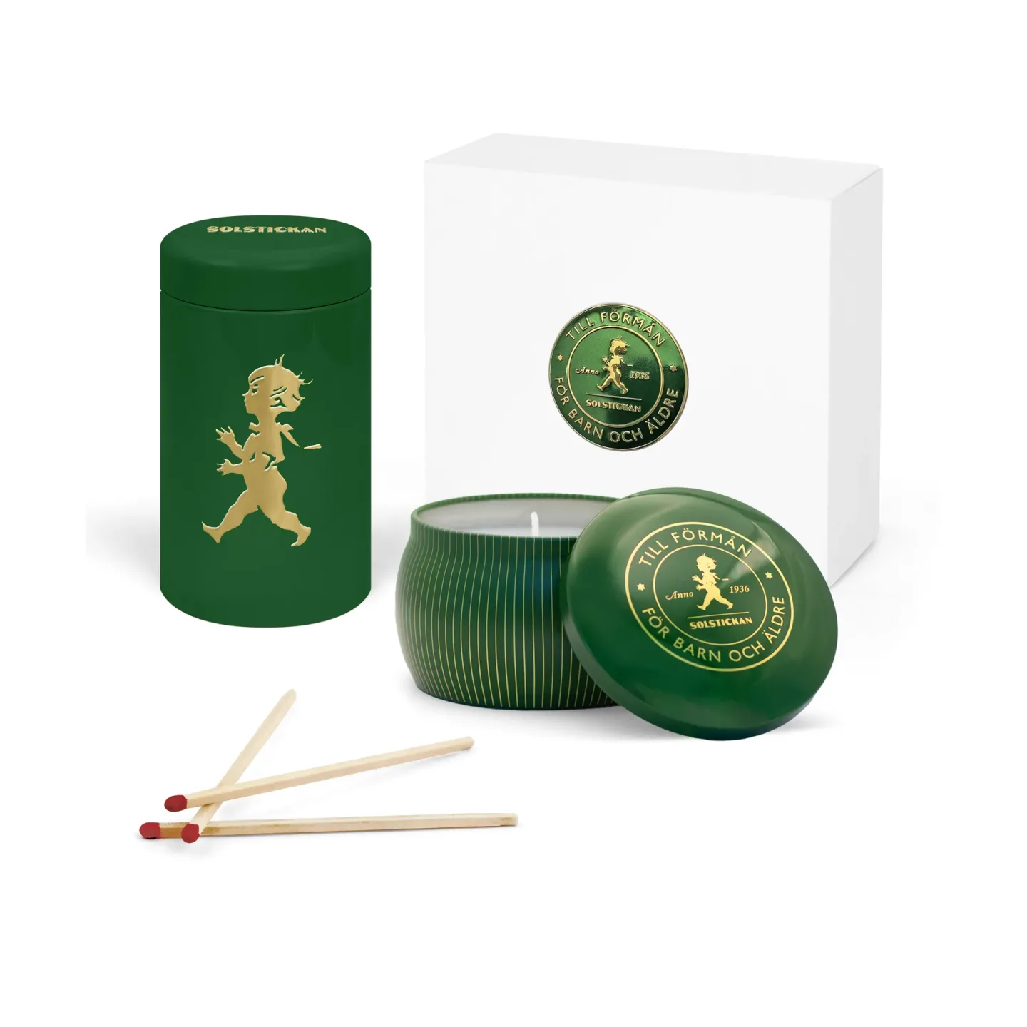 Solstickan Design Solstickan Geschenkbox Duftkerze + Streichholzschachtel Grün-Duftkerze Nadelwald