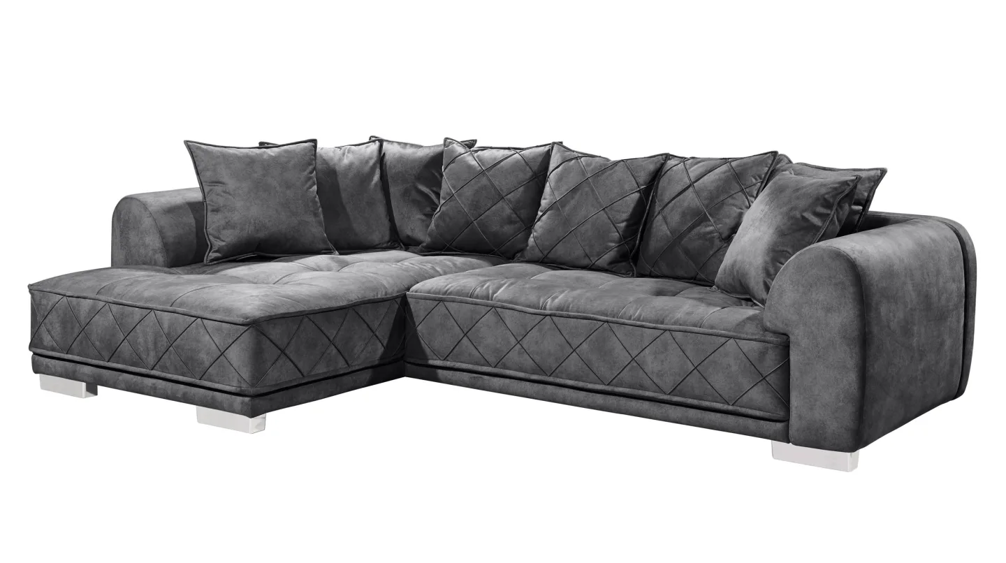 Ecksofa anthrazit 319 x 194 cm mit Kissen - SENTINA