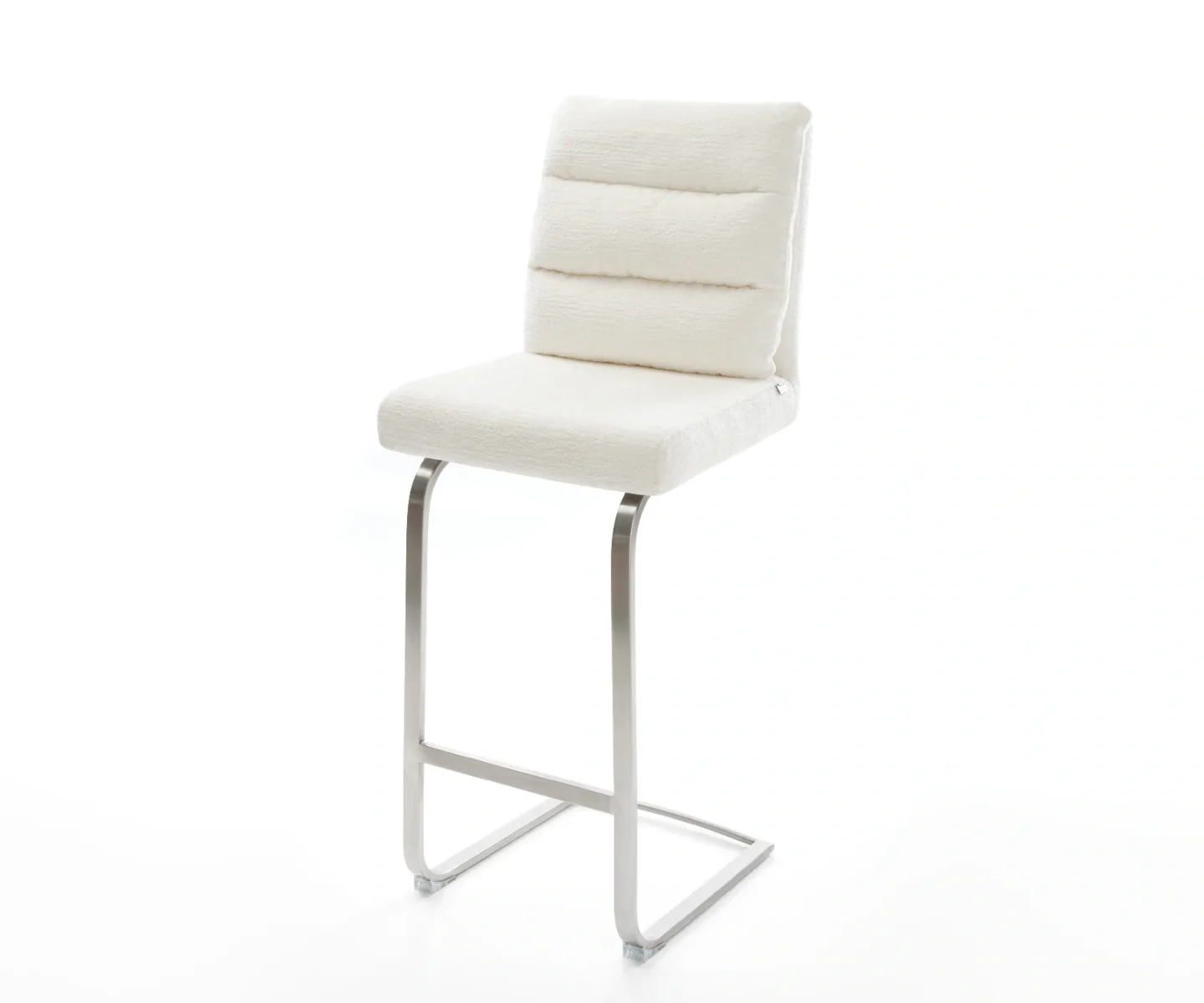 Barstuhl Pela-Flex Bouclé Soft Beige Freischwinger Flach Edelstahl Silberfarben