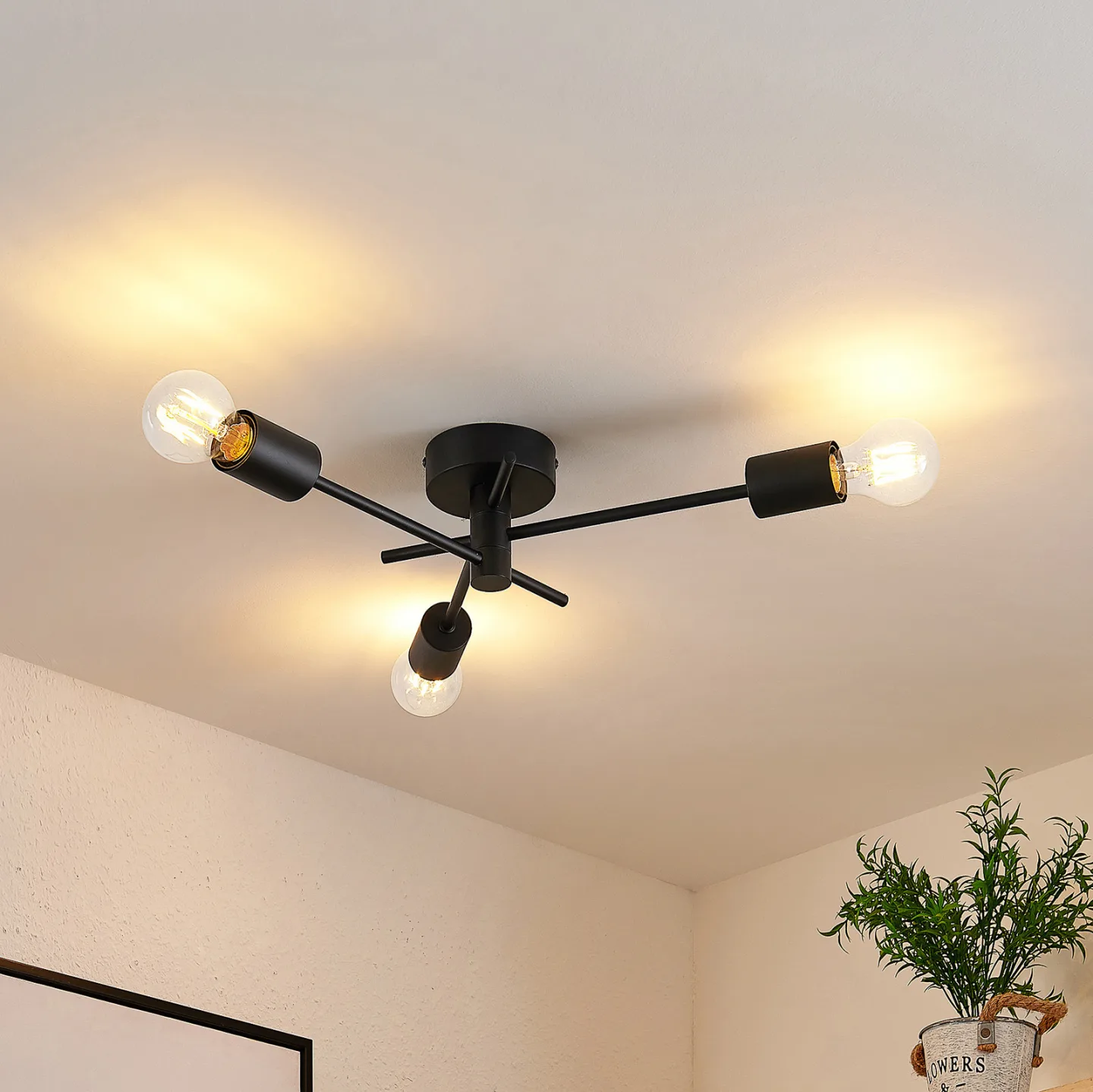 Cerros 3 Deckenleuchte Black - Lindby - Wohnzimmer - Modern - Metall - Mehrflammig