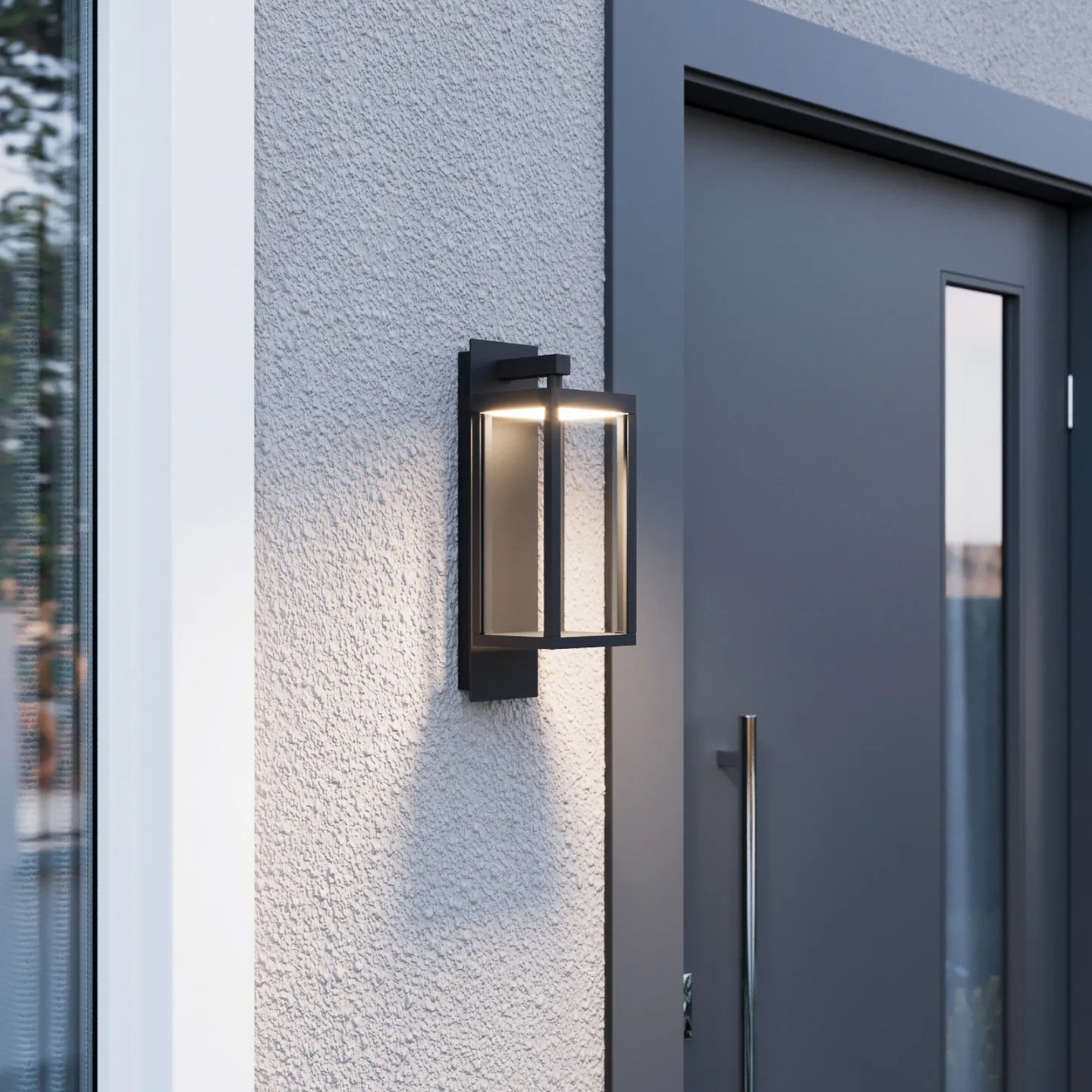 Ferdinand LED-Außenwandlampe, grau, Metall, 38 cm - Lucande - Balkon - Modern - Glas - Einflammig