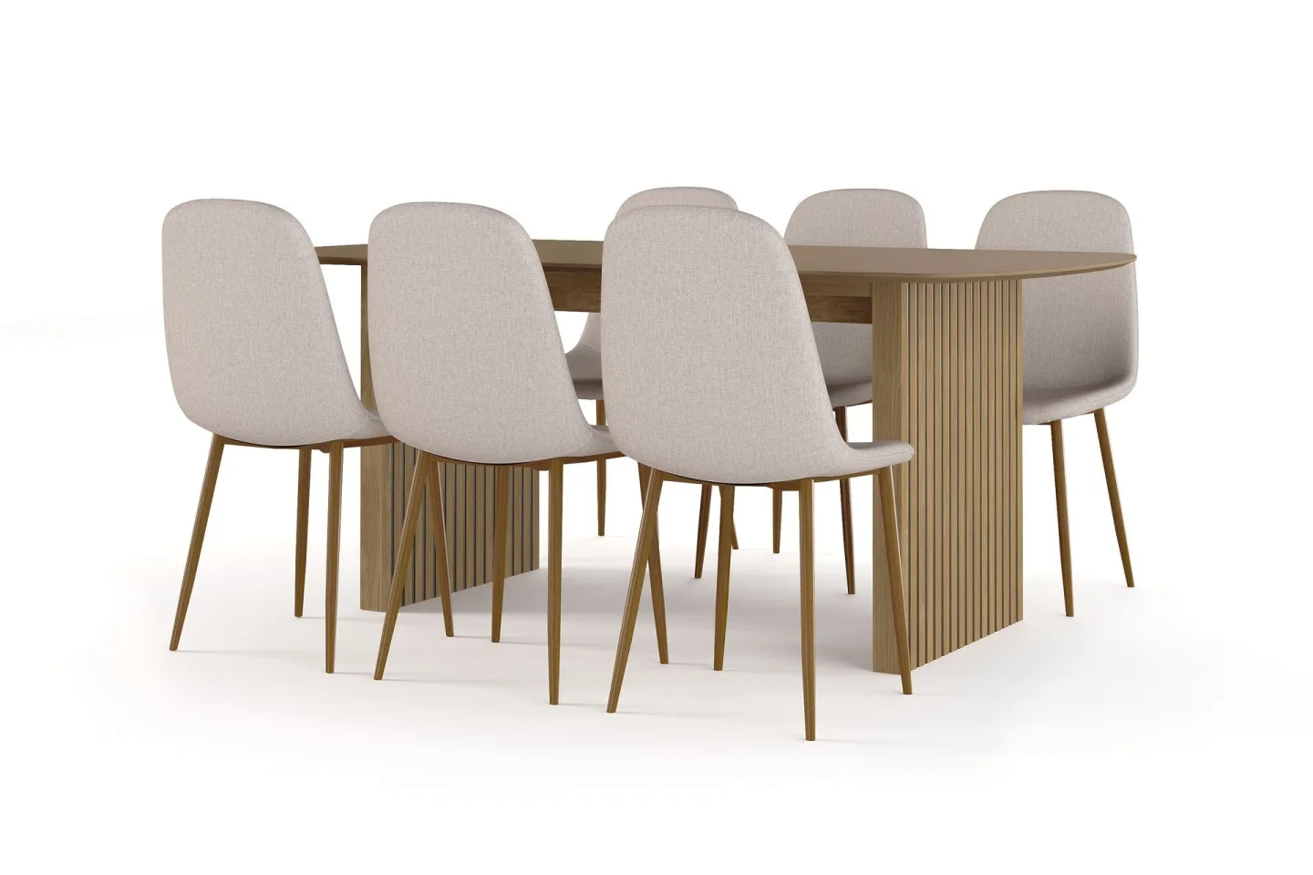 Richeto Matbord 180 cm ek + 6 st Nibe stol beige med ek ben - Natur/Beige