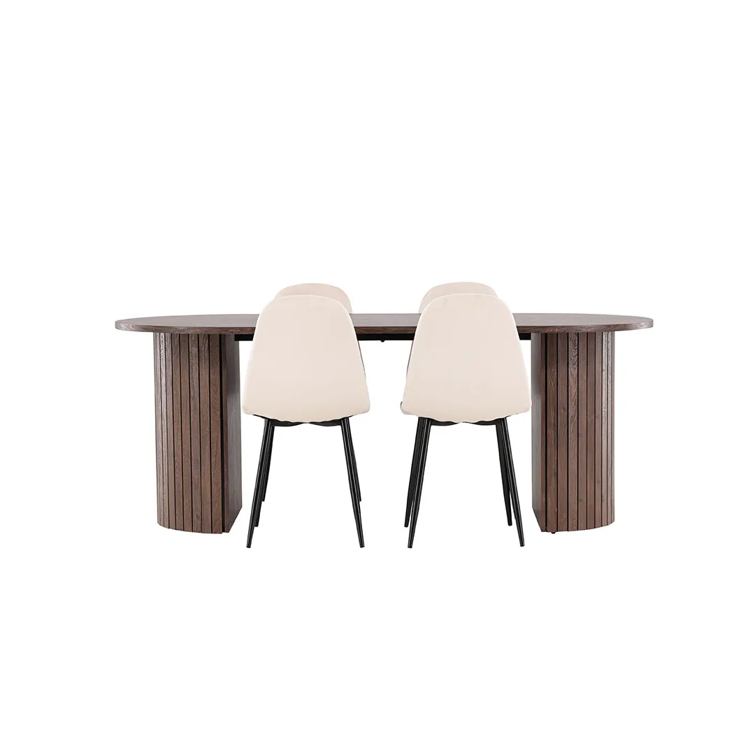 Härön Essgruppe Tisch 90x200cm und 4 Velours Stühle mocca.