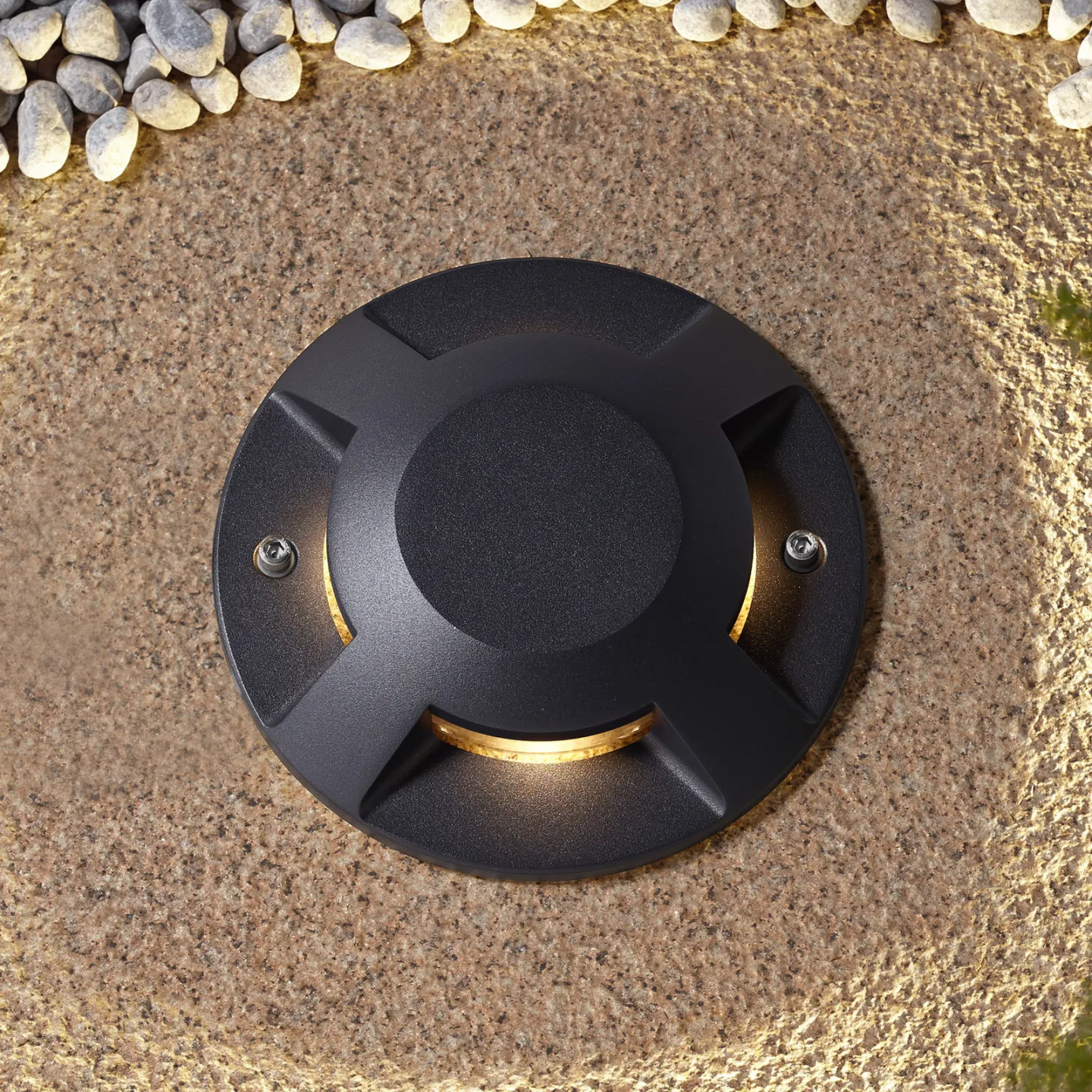 Jeffrey LED-Bodenstrahler Schwarz 4 Lichtaustritte - Lucande - Terrasse - Modern - Aluminium - Rund