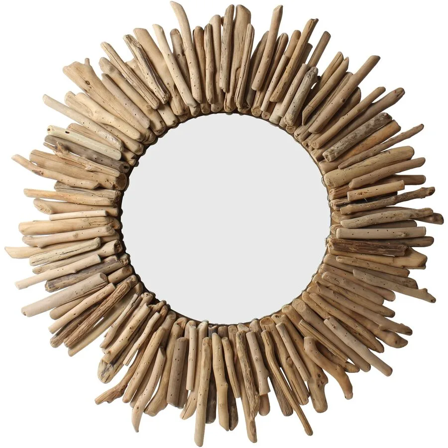 Wandspiegel Natural grau/braun Glas/Holz Lithocarpus Rund B 70 H 70 cm