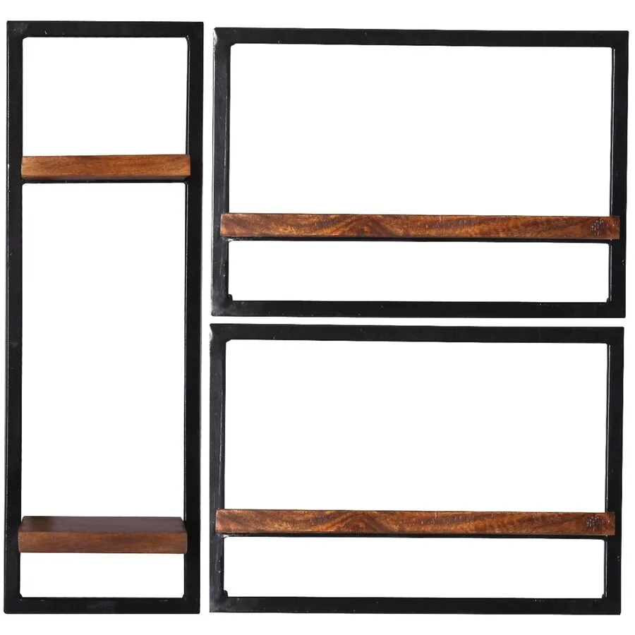Wandregal Ecuador natur, schwarz Mangoholz, Metall B 80 T 25 cm