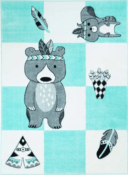 Barneteppe - Bueno Indian Bear (turkis) (Størrelse: 160 x 230 cm)