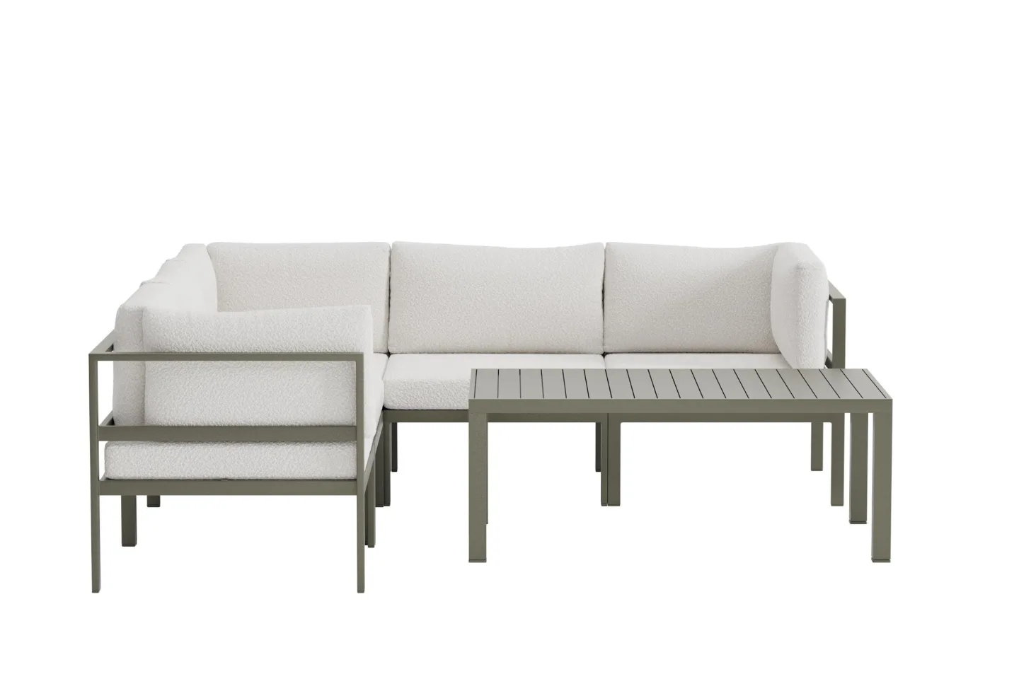 Copacabana Garten Lounge Ecksofa 3+2-Sitzer und Couchtisch braun.