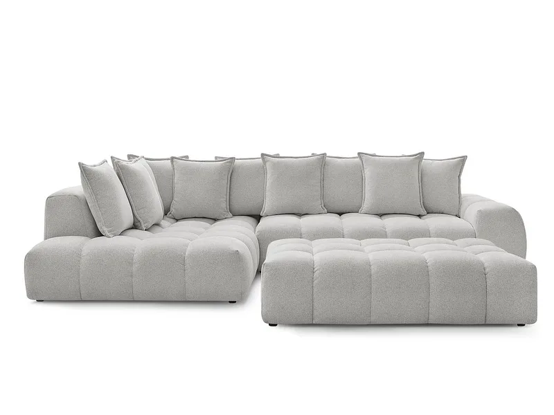 Ecksofa mit Hocker BOBOCHIC EVEREST Stoff chiniert hellgrau