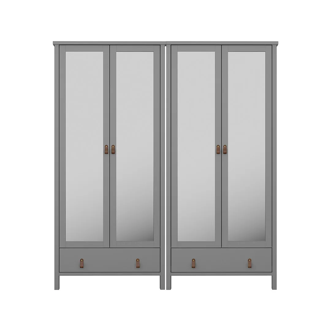 Tromsø Kleiderschrank 4 Spiegeltüren 1 Schublade grau.