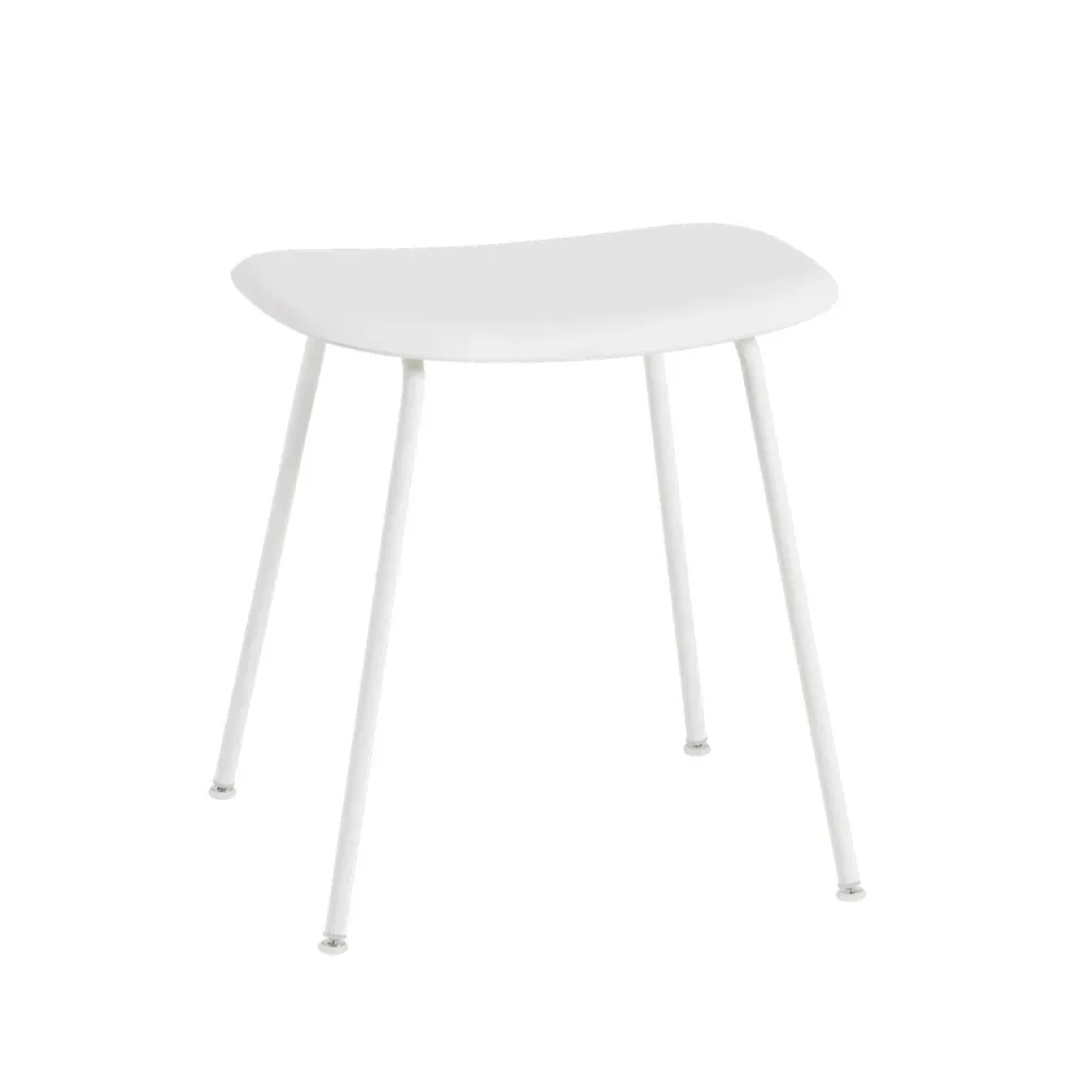 Muuto Fiber Hocker White, Weißes Stahlgestell