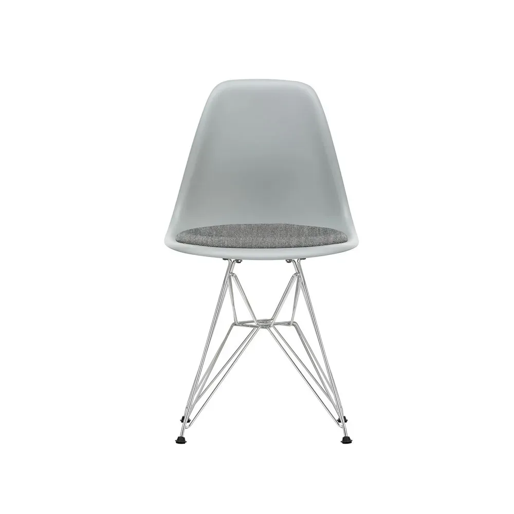 Vitra Eames plastic side chair DSR stol klädd sits Light grey-Hopsak 23-Chrome