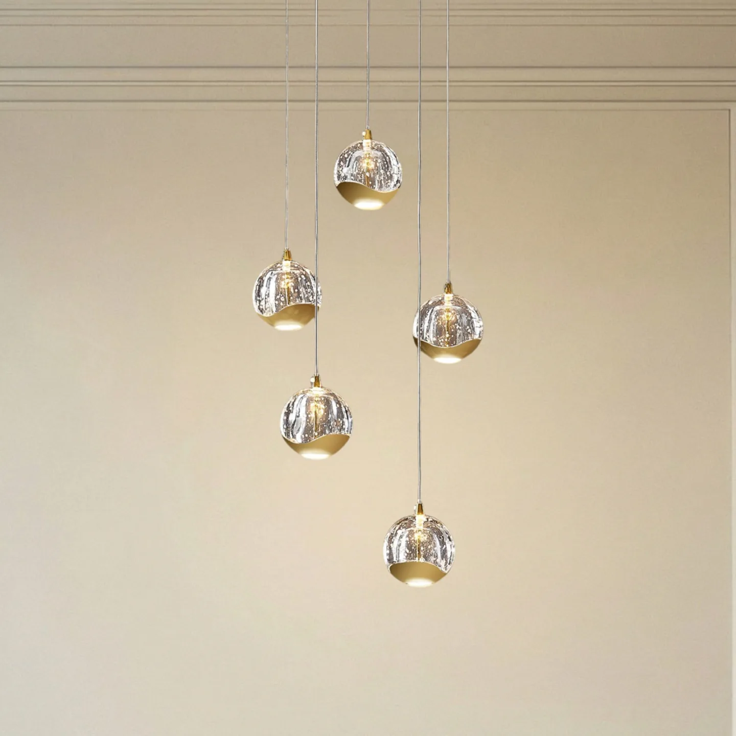 Hayley 5 Pendelleuchte Clear/Gold - Lucande - Wohnzimmer - Modern - Glas - Mehrflammig