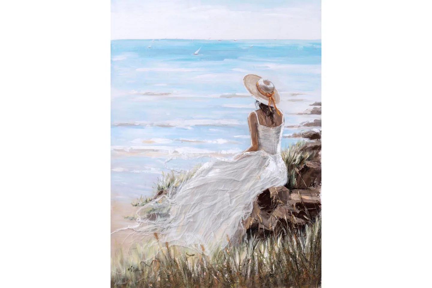 Lady On The Beach Oljemålning 90x120 cm -