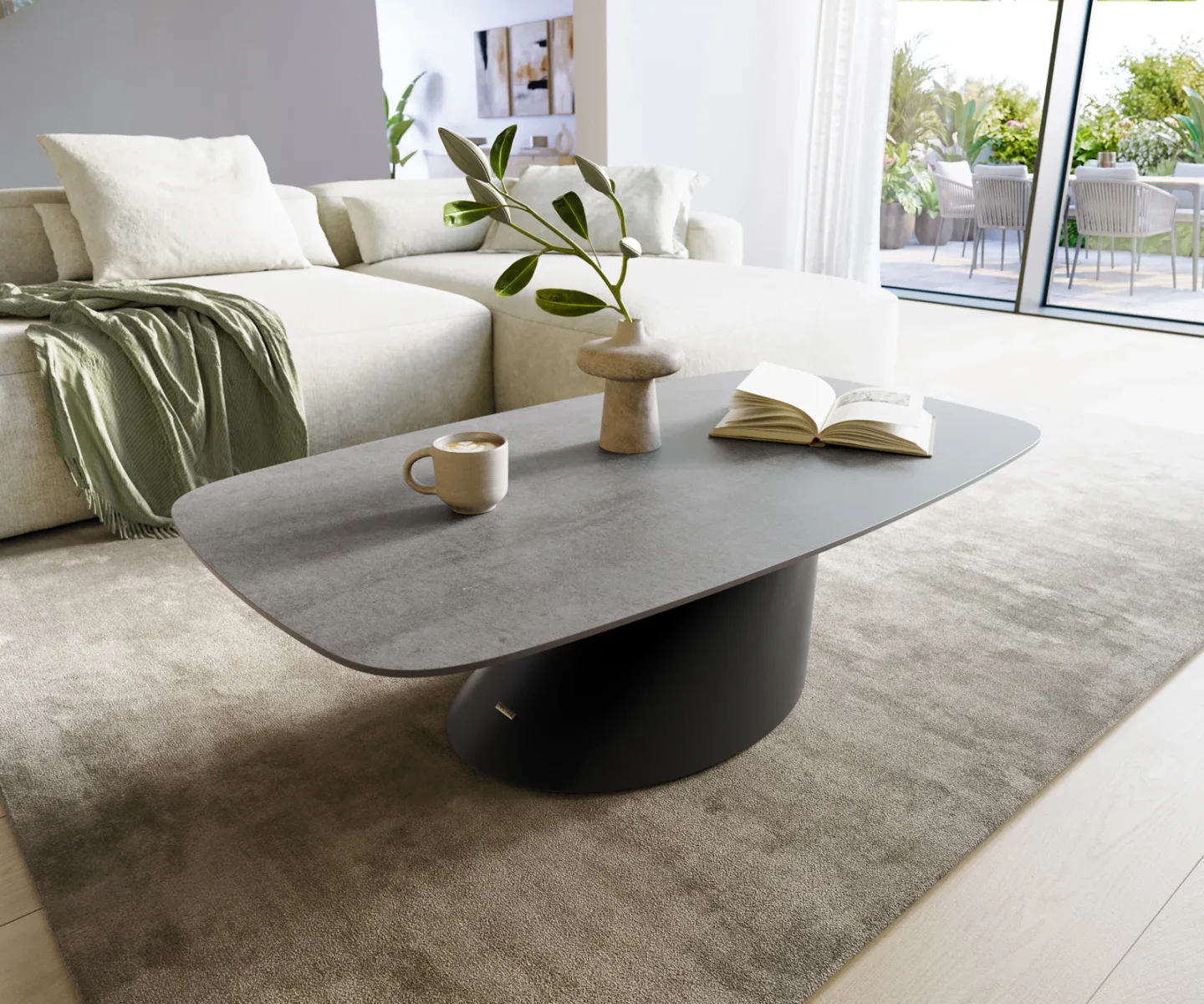 Couchtisch Edge Boot 120x70 cm Keramik Beton Grau Conis Metall Schwarz