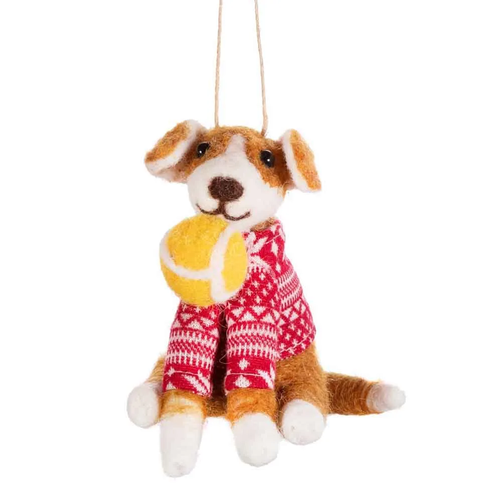 Julgransdekoration hund med boll