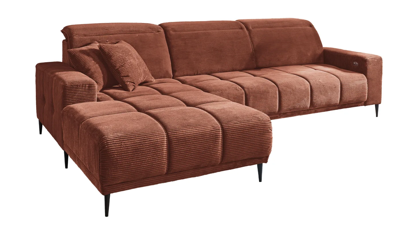 Ecksofa Cord rost elektrisch ausfahrbar 286 cm - OT links - MARISOL
