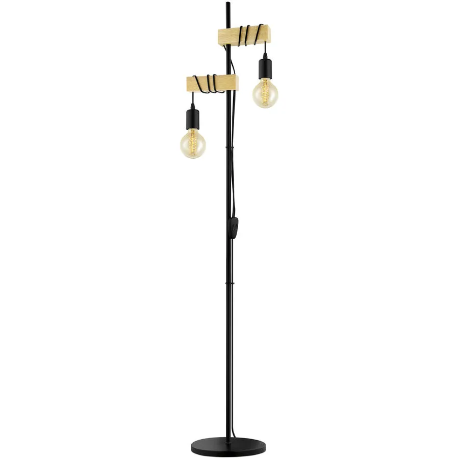 Stehlampe Londi Braun/Schwarz Stahl/Holz 25 cm 166.5 cm - LED - Lichtfarbe: Extra warmweiss - Material: Gummibaumholz/Stahl - Stehlampe- LED