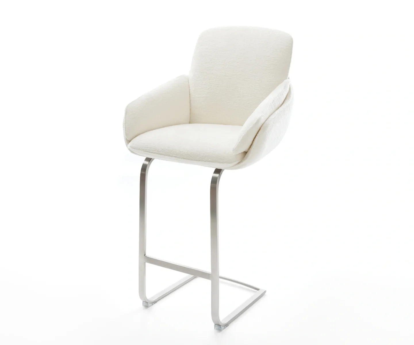 Barstuhl Luan-Flex Bouclé Soft Beige Freischwinger Flach Edelstahl Silberfarben