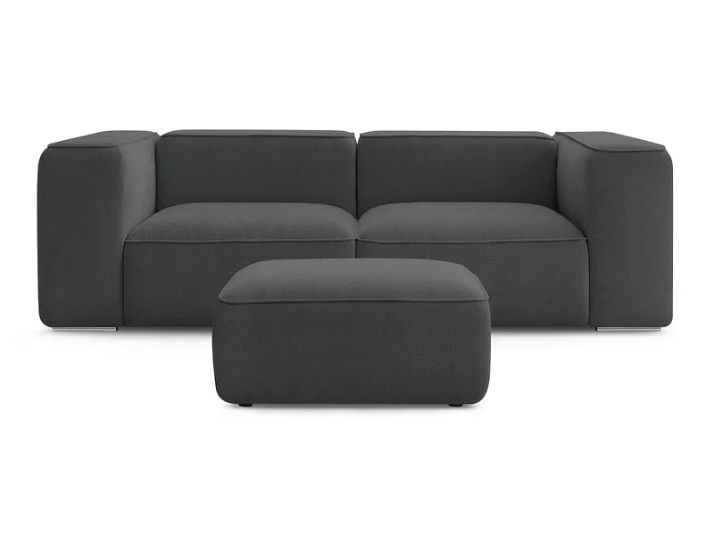 2er Sofa mit Hocker BOBOCHIC ZEPHYR Stoff mit Textur dunkelgrau