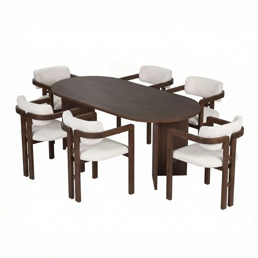 Essgruppe Georis Milano Nussbaum, Dunkler Nussbaum, Weiß 100% Melaminbeschichtete Spanplatte Massivholz B 180 T 90 cm