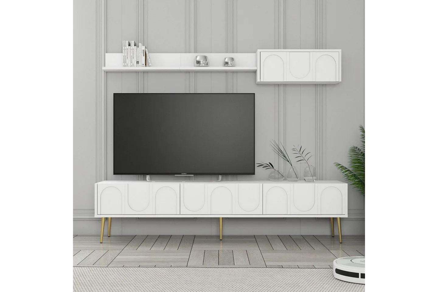 Hazim Tv-bänk 180 cm - Vit/Guld