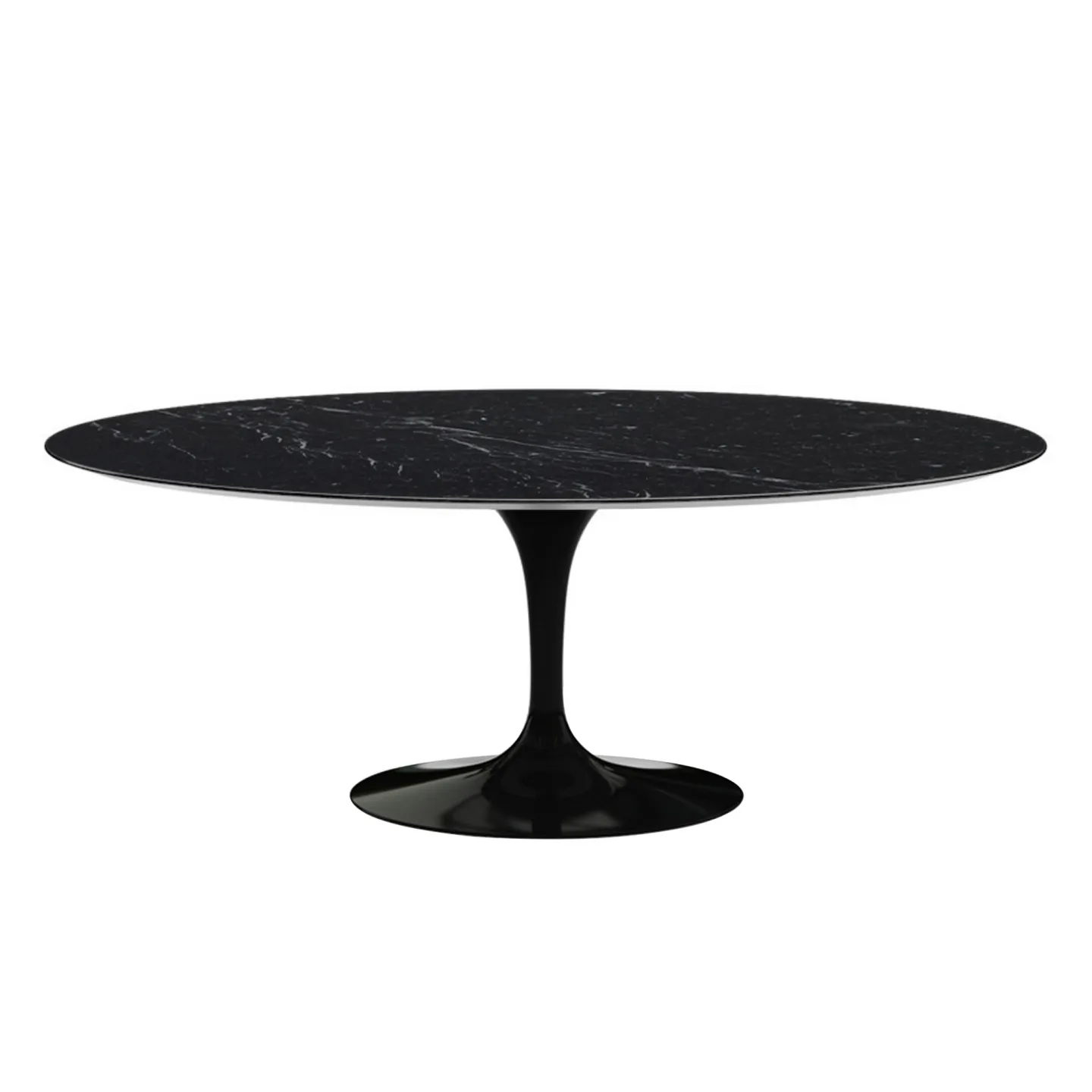 Knoll - Saarinen Oval Table - Matbord, 198 x 121 cm, Svart underrede, skiva i matt svart Marquina marmor - Matbord - Eero Saarinen - Svart - Metall/Sten