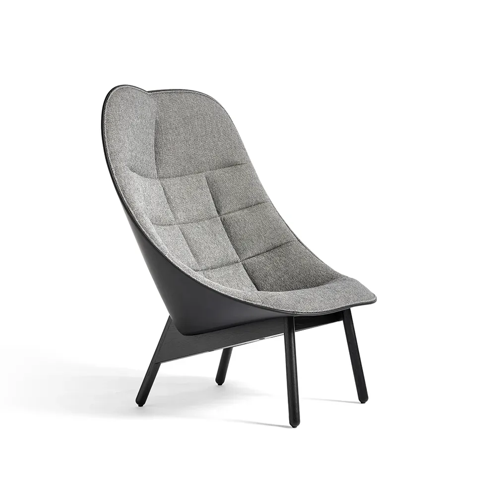 HAY Uchiwa Quilt Loungesessel 307-201 grey-schwarz Eiche-schwarzes Leder