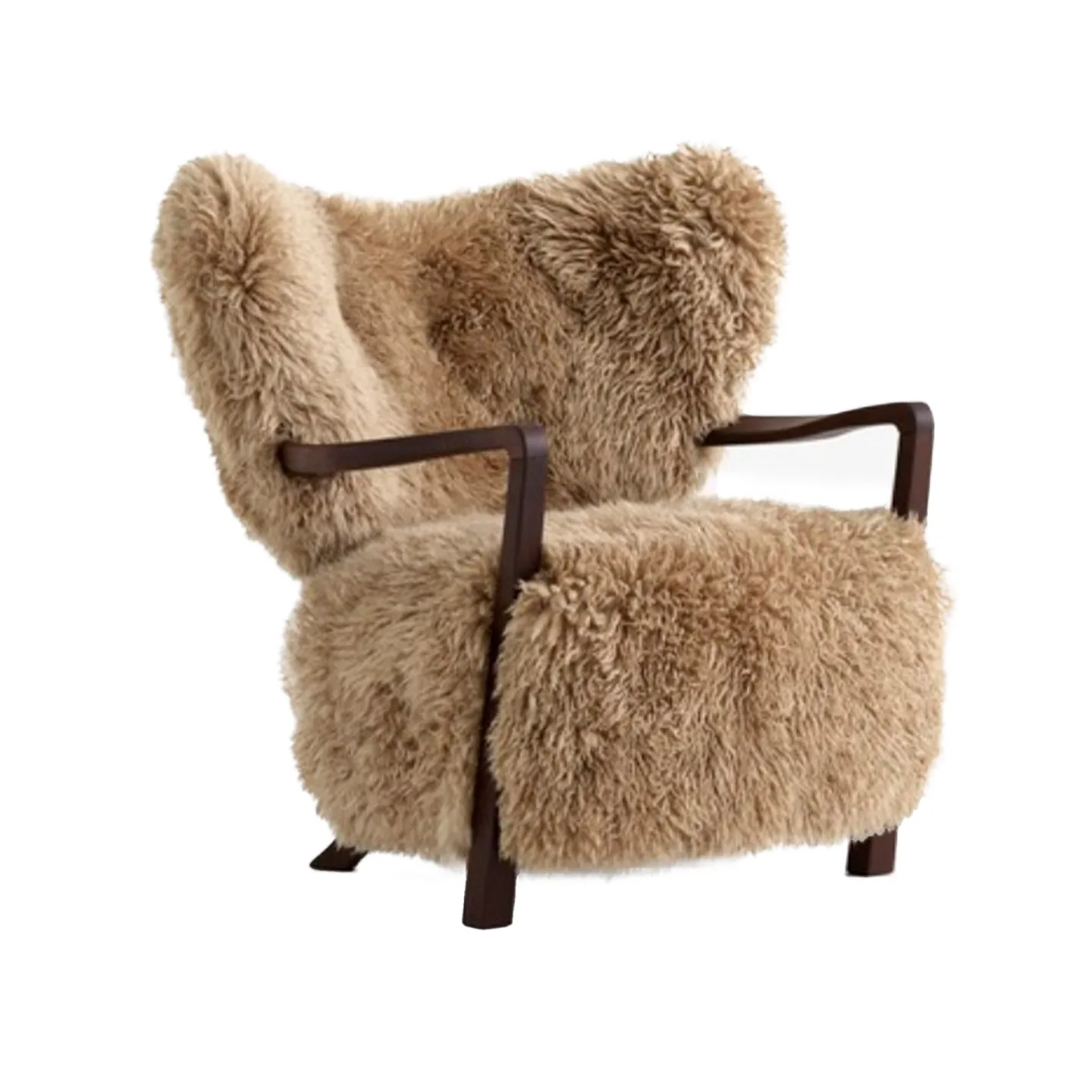 &Tradition - Wulff Lounge Chair ATD2, Sheepskin Moonlight Walnut, Fabric Cat. Sheep MTO 50 mm Honey - Fåtöljer - Brun