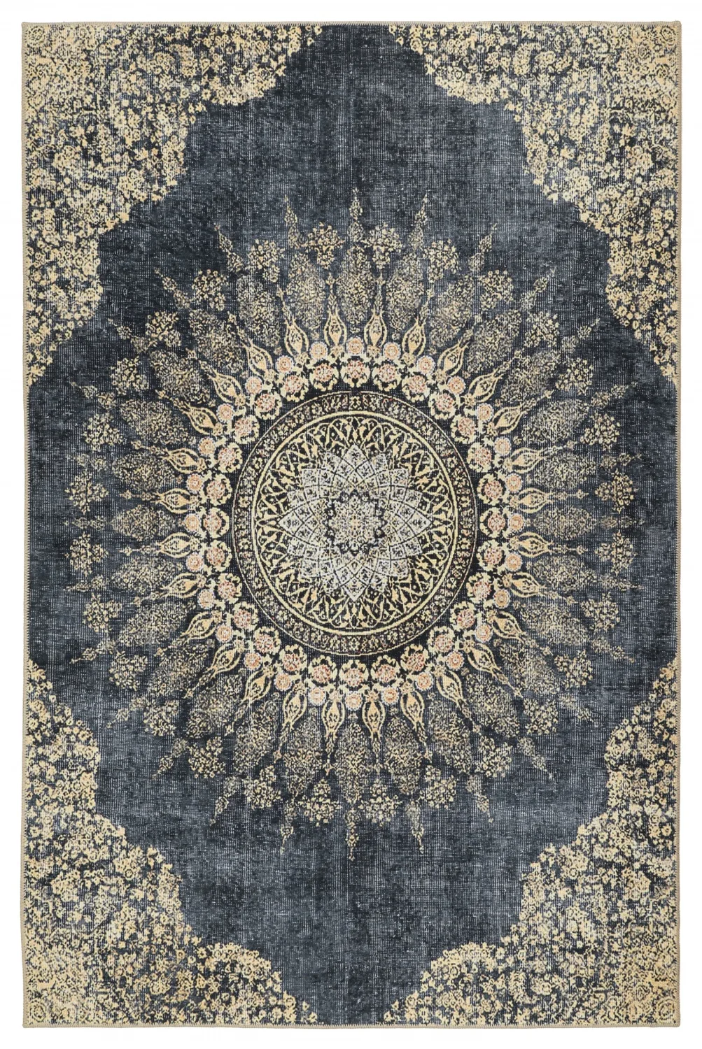 Flatvevd teppe - Sandrigo (svart/gull) (Størrelse: 150 x 230 cm)