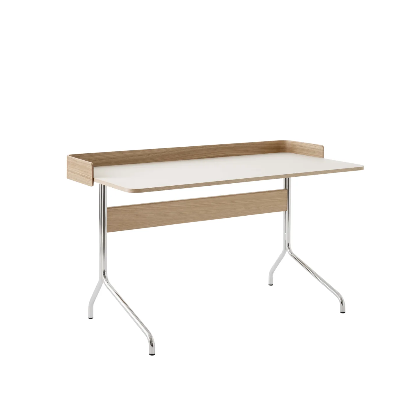 &Tradition - Pavilion Desk AV17, 130x65 cm, Linoleum Mushroom 4176/Oak/Chrome Legs w/Back - Skrivbord - Anderssen & Voll - Silver,Träfärgad - Metall/Trä/Plast