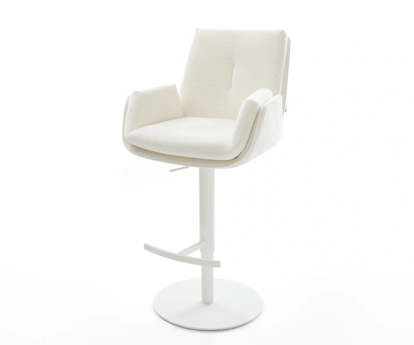 Barstuhl Clea-Flex Bouclé Soft Beige Drehfuß höhenverstellbar Metall Weiß