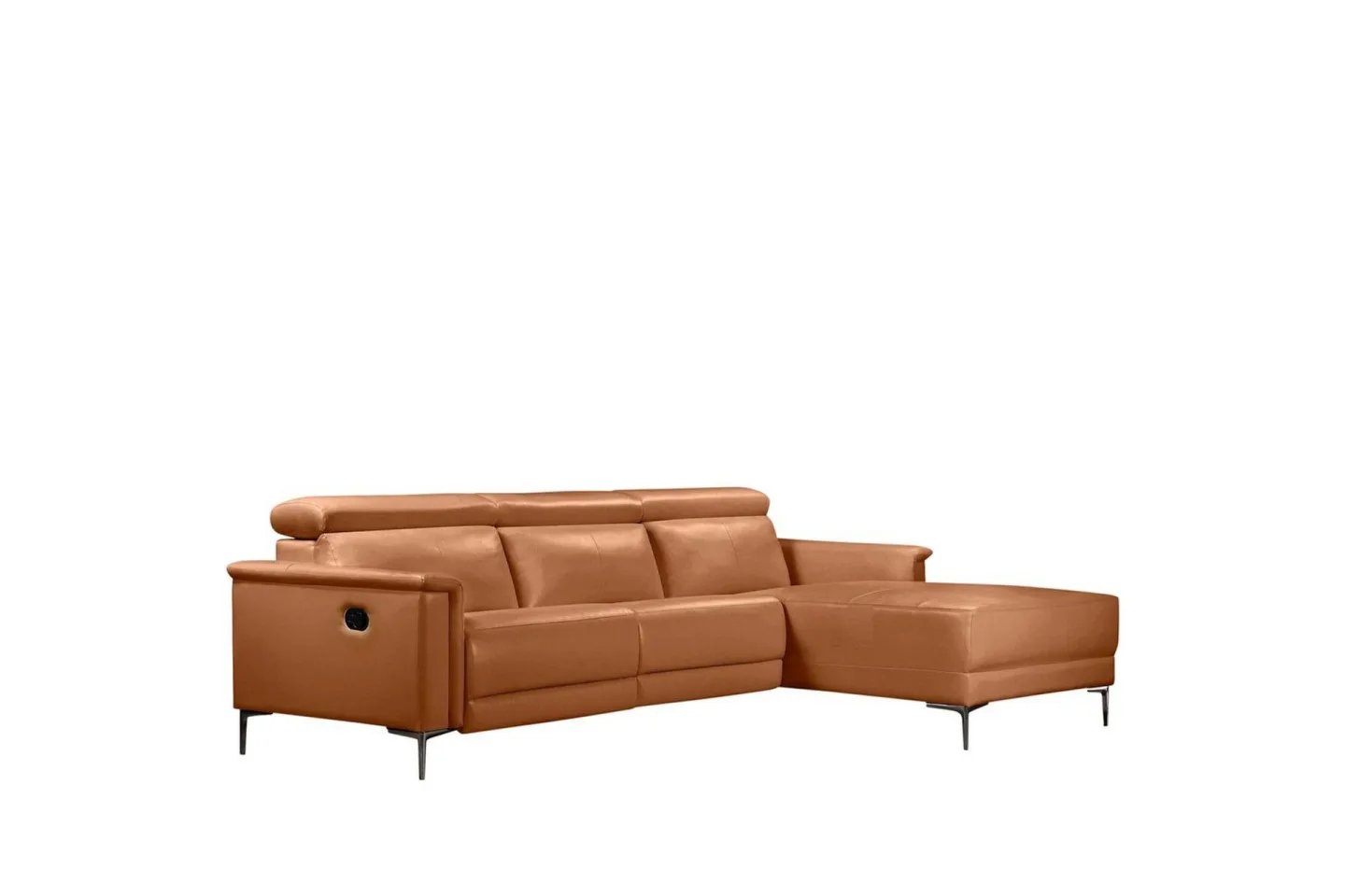 Hörnsoffa 3-sits Lund Cognac, Läder/PU, Höger manuell vilstol - Cognac, Läder/PU, Höger manuell vilstol