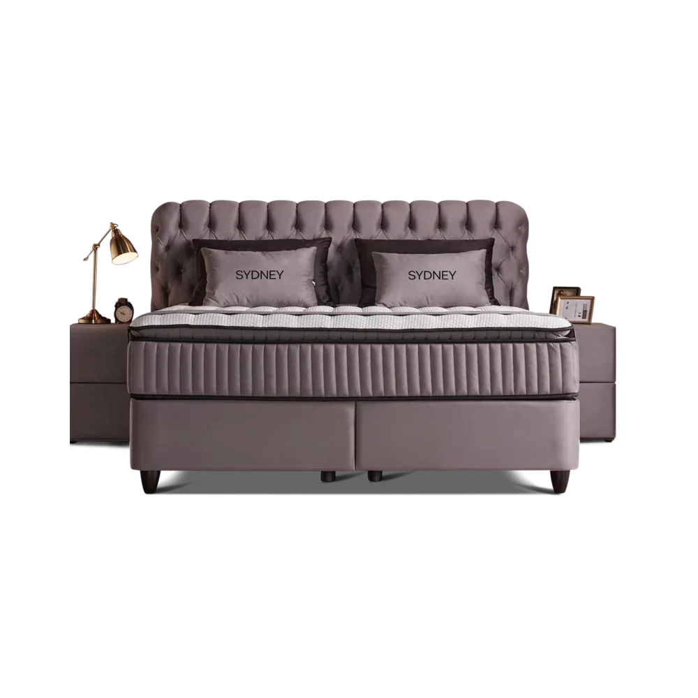 Premium Boxspringbett 180×200 komplett mit Matratze, Topper & Bettkasten, Samt Grau, Sydney