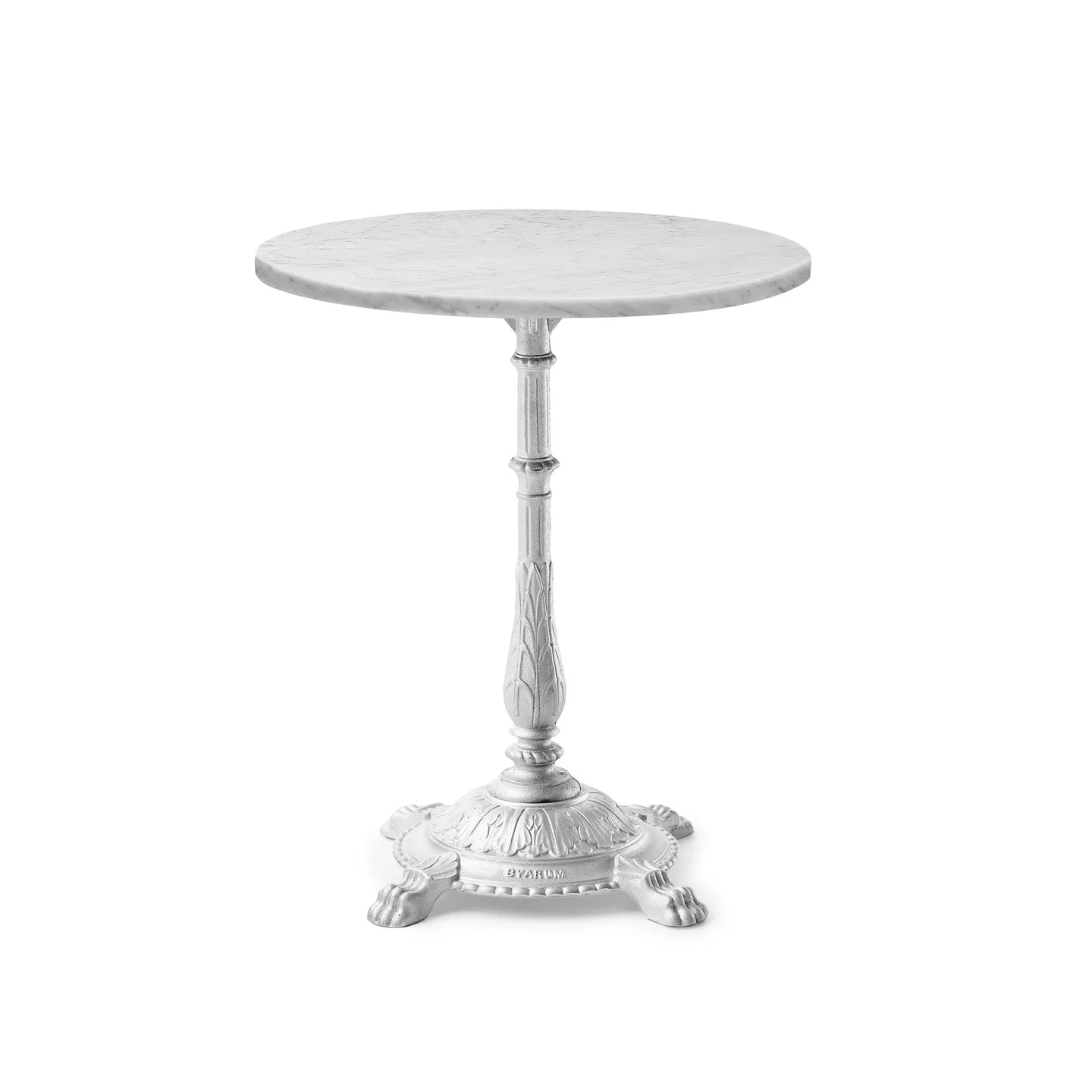 Byarums Bruk - Bord Classic Café Ø65 cm 4-tass – Marmor Vit Carrara/Natur (Rå Aluminium) - Småbord och sidobord utomhus
