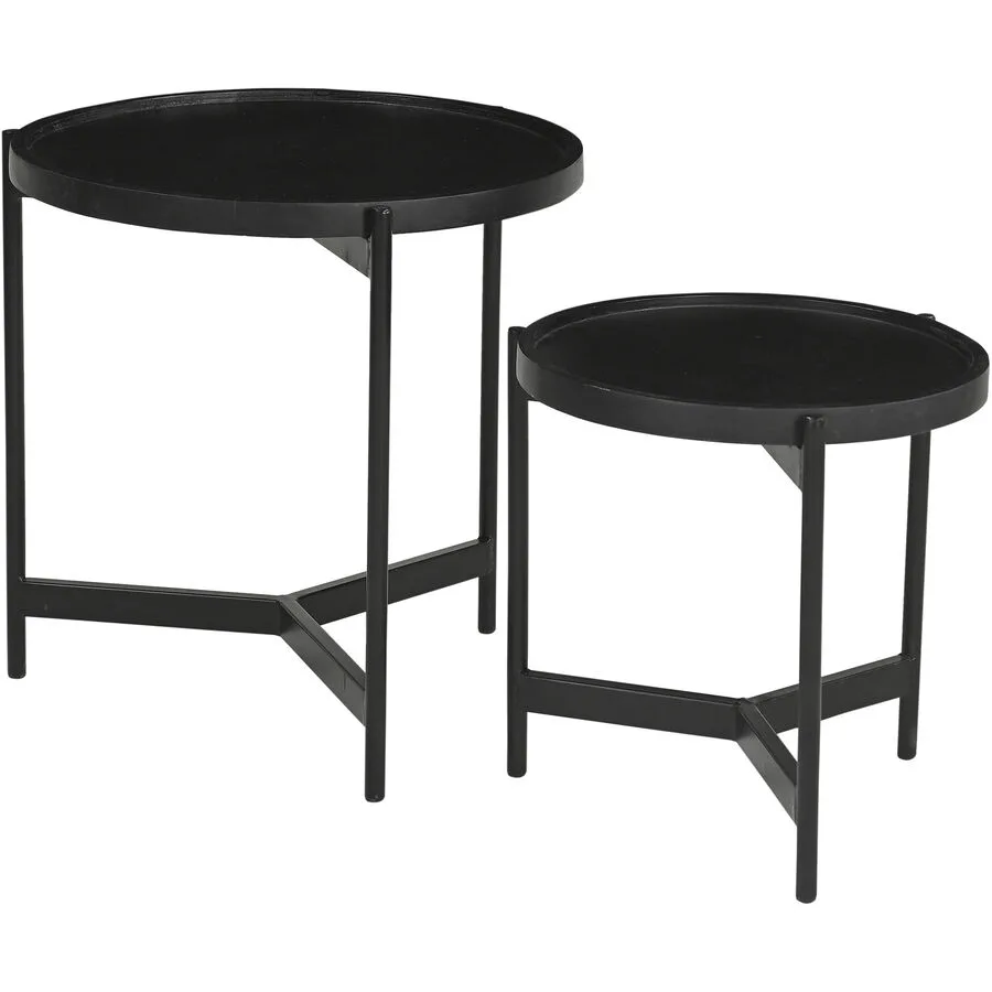 Beistelltisch 2er-Set Smooth schwarz Mangoholz massiv B 45 H 45 cm