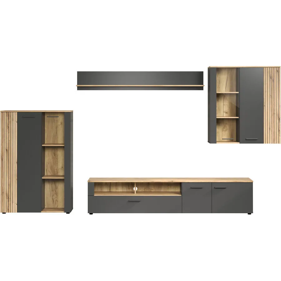 Wohnwand Baldwin anthrazit Holzwerkstoff B 348 cm