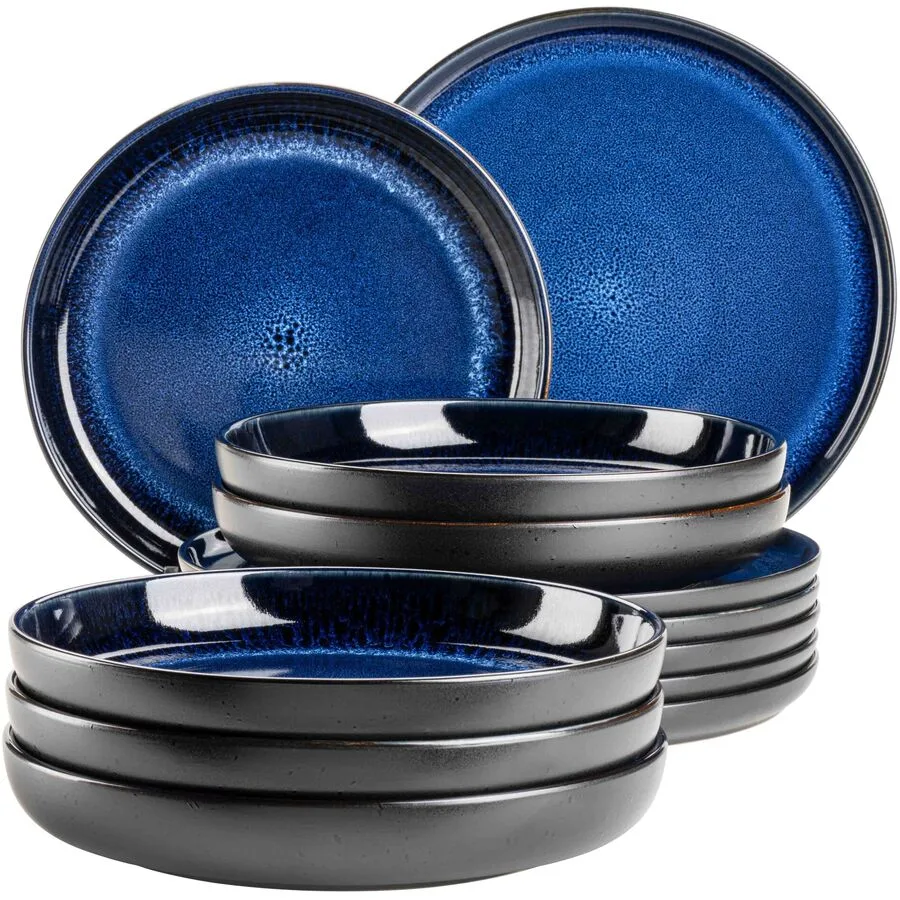 MÄSER Geschirr-Set Niara Blau/Schwarz Steinzeug