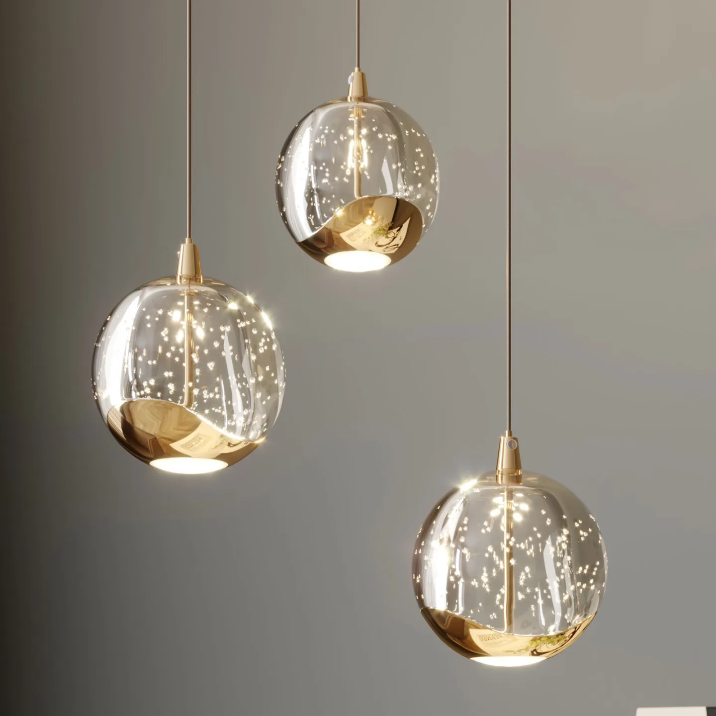 Hayley 3 Pendelleuchte Clear/Gold - Lucande - Wohnzimmer - Modern - Glas - Mehrflammig