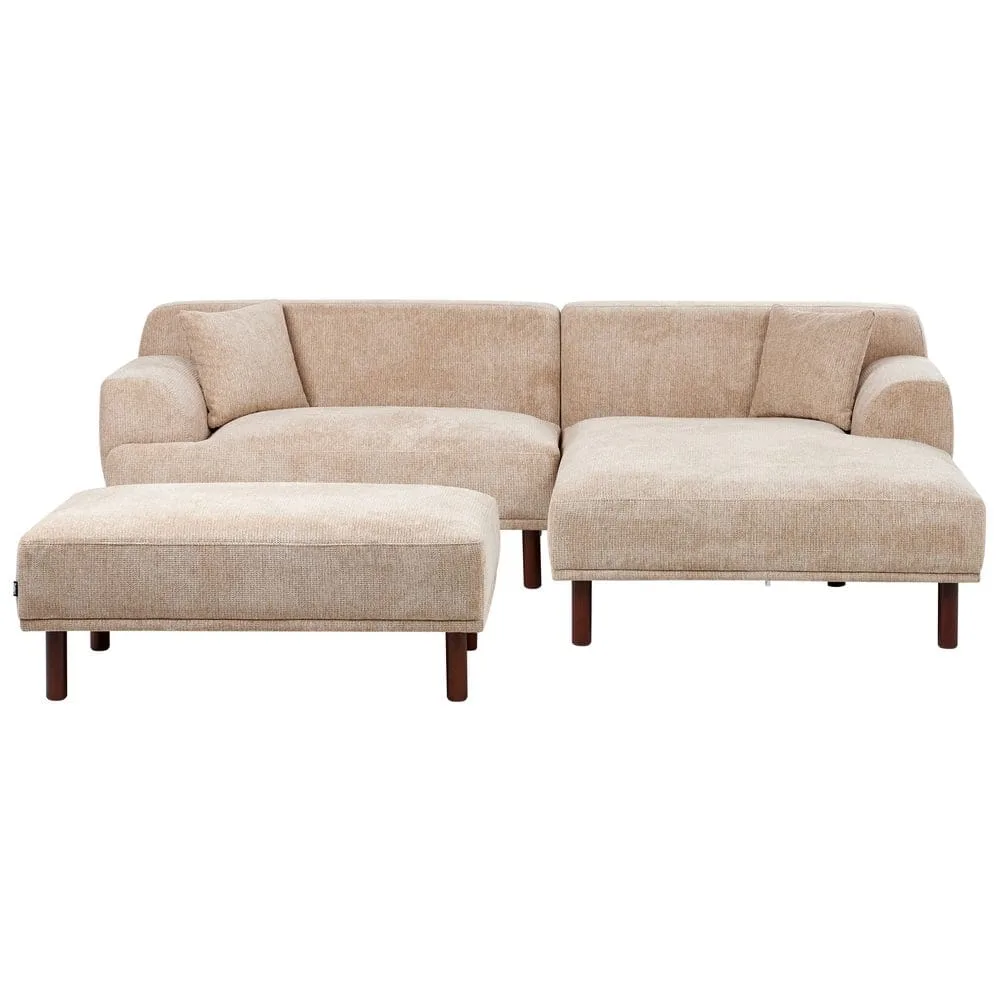 Hörnsoffa med fotpall Holt - Beige, brun/Polyester