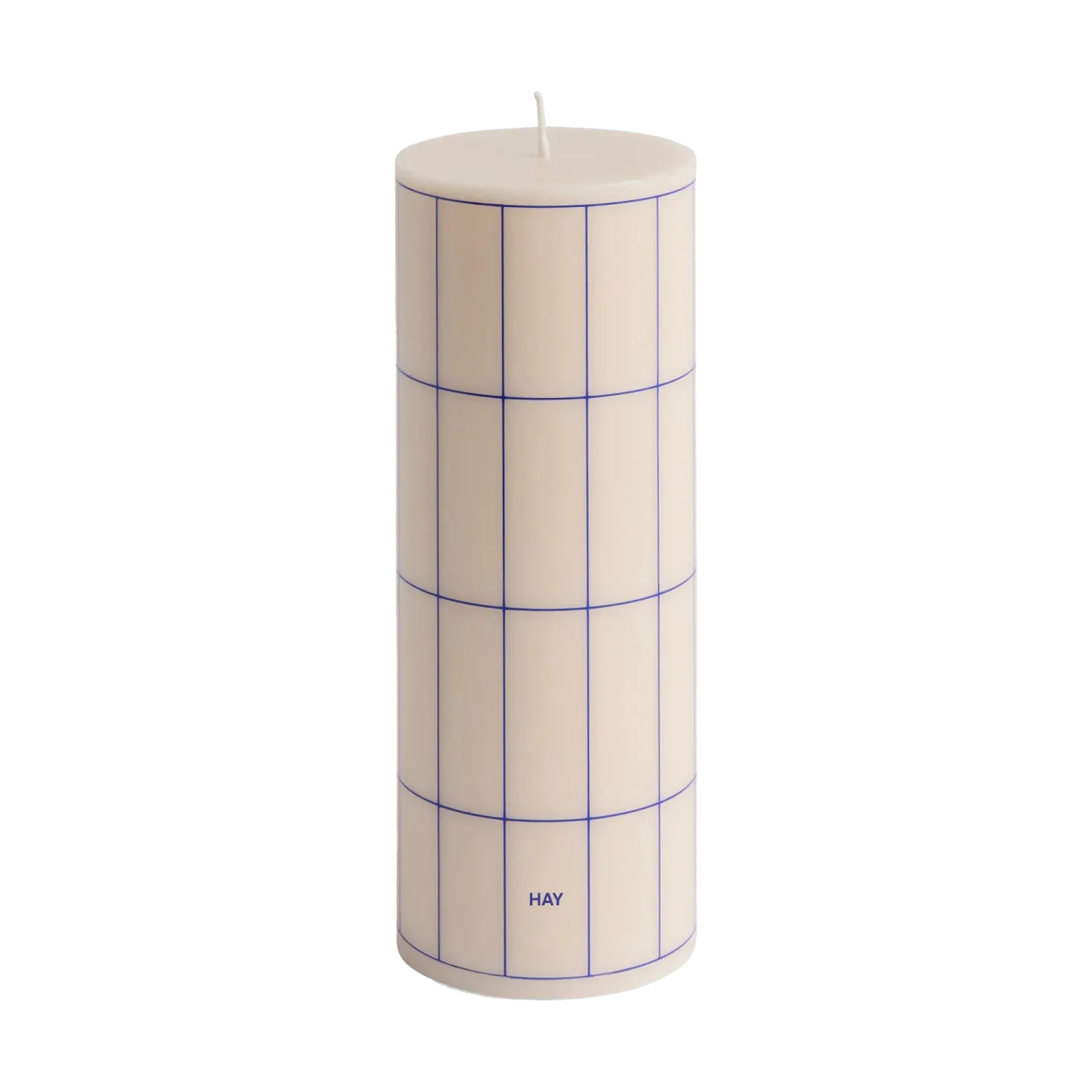HAY Column Candle Blockkerze medium 20cm Off white-blue grid check