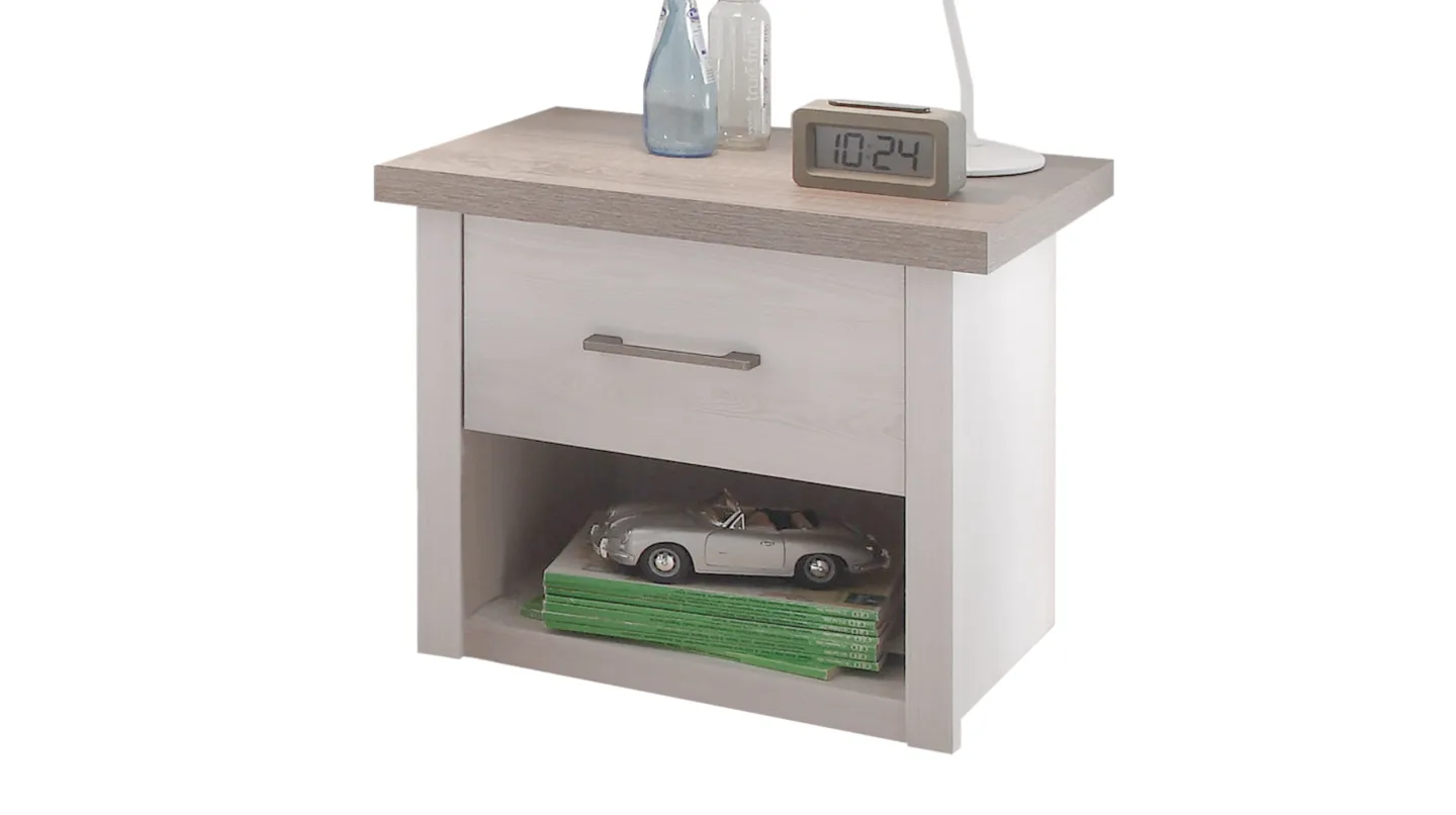 Nachttisch 51 x 43 cm Pinie weiß mit Schublade - LUCA