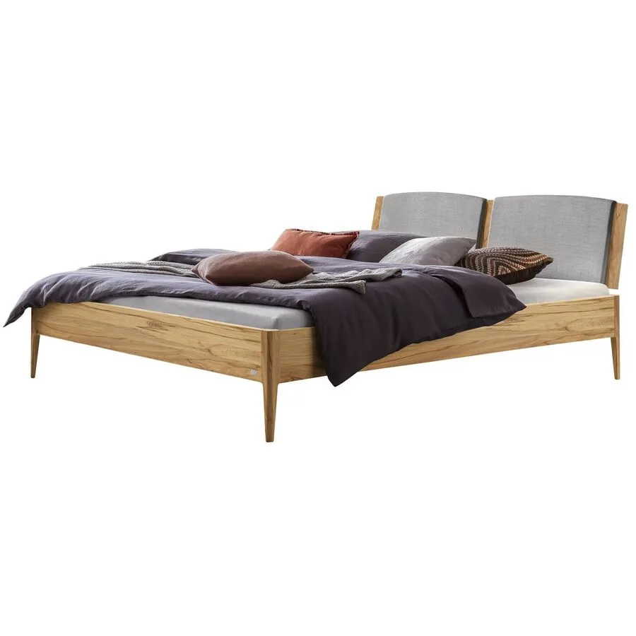 Hasena Bett Castello Grau, Natur Wildbuche Massivholz 140 x 200 cm