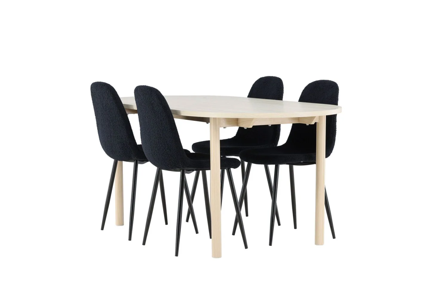 Andy Matgrupp 180 cm Oval med 4 Polar stolar - Whitewash/Svart